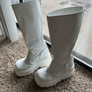 White Platform Knee-High Women's Boots